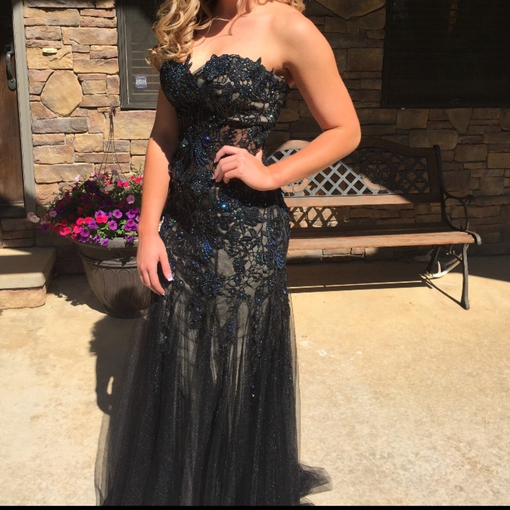 Black Sequined Corset Style Jovani Prom Dress